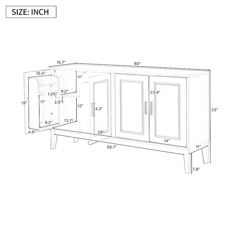 4-Door Sideboard Storage Cabinet with Door Shelf for Living Room, Two Large Cabinets with Adjustable Shelf