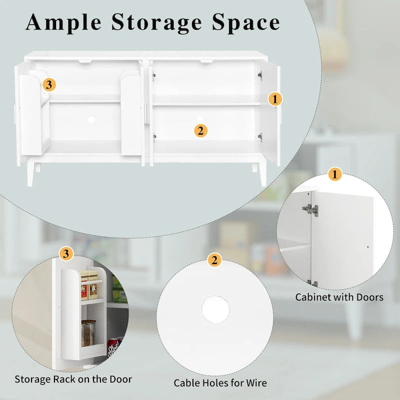4-Door Sideboard Storage Cabinet with Door Shelf for Living Room, Two Large Cabinets with Adjustable Shelf