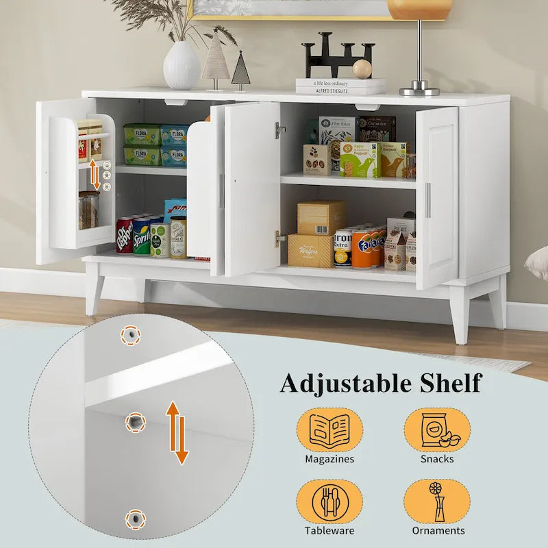4-Door Sideboard Storage Cabinet with Door Shelf for Living Room, Two Large Cabinets with Adjustable Shelf