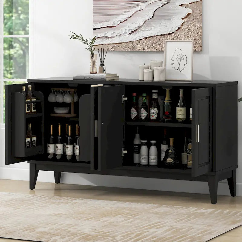 4-Door Sideboard Storage Cabinet with Door Shelf for Living Room, Two Large Cabinets with Adjustable Shelf