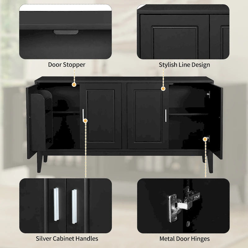 4-Door Sideboard Storage Cabinet with Door Shelf for Living Room, Two Large Cabinets with Adjustable Shelf