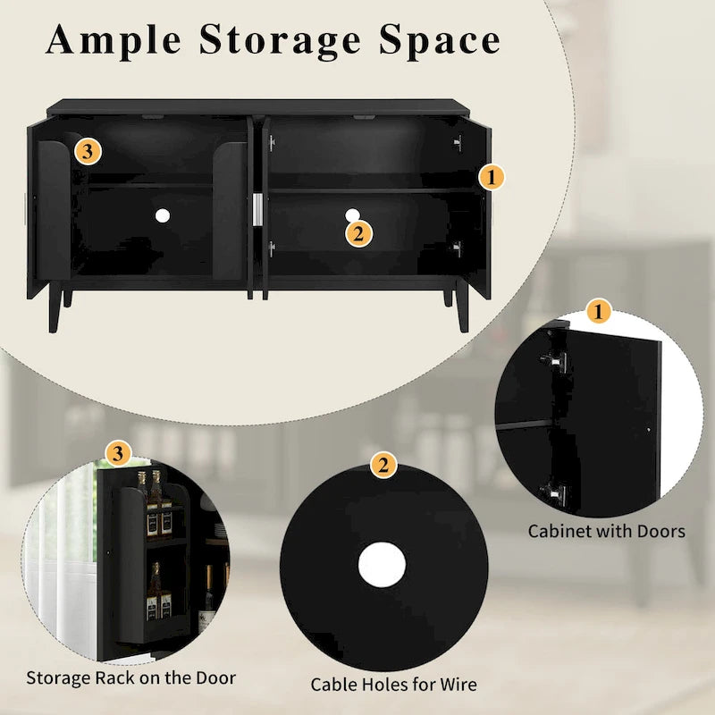 4-Door Sideboard Storage Cabinet with Door Shelf for Living Room, Two Large Cabinets with Adjustable Shelf