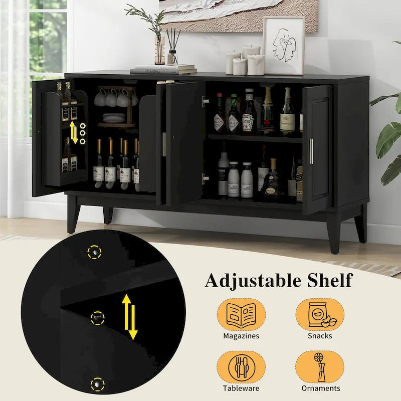 4-Door Sideboard Storage Cabinet with Door Shelf for Living Room, Two Large Cabinets with Adjustable Shelf