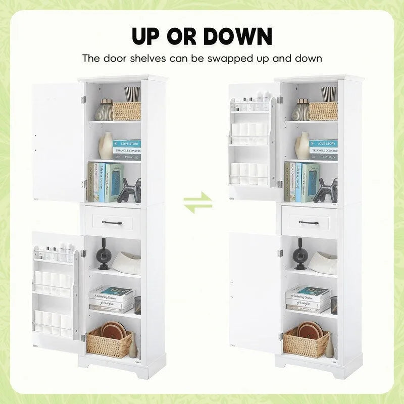 Tall Freestanding Bathroom Storage Cabinet with Two Doors and Adjustable Shelves