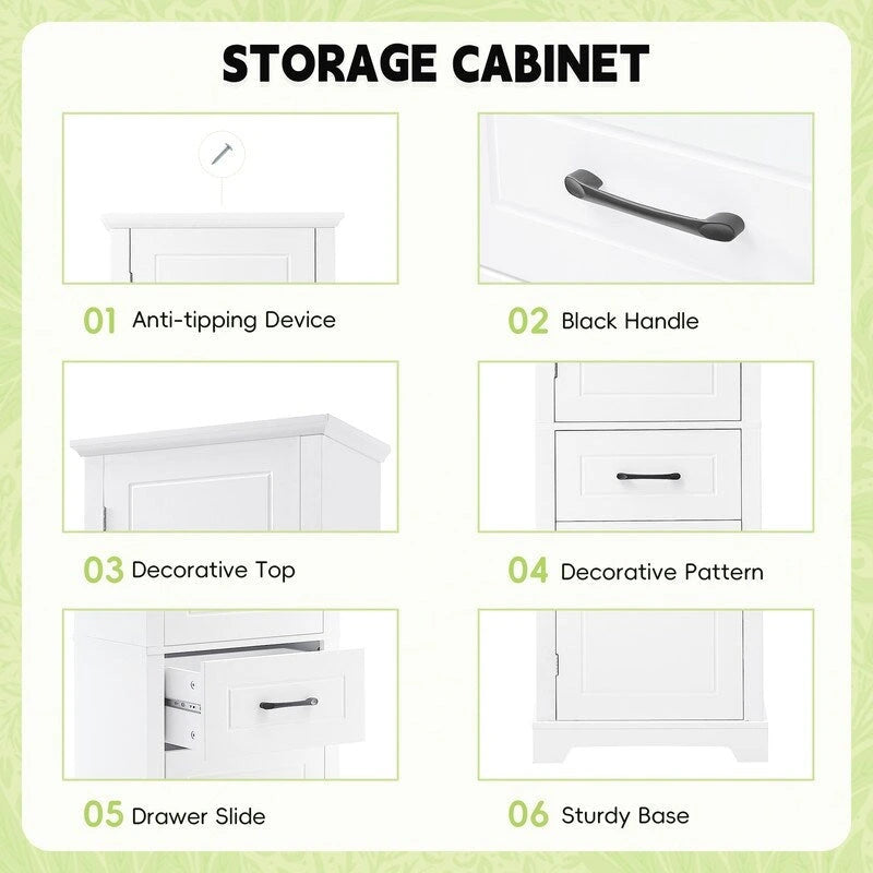 Tall Freestanding Bathroom Storage Cabinet with Two Doors and Adjustable Shelves