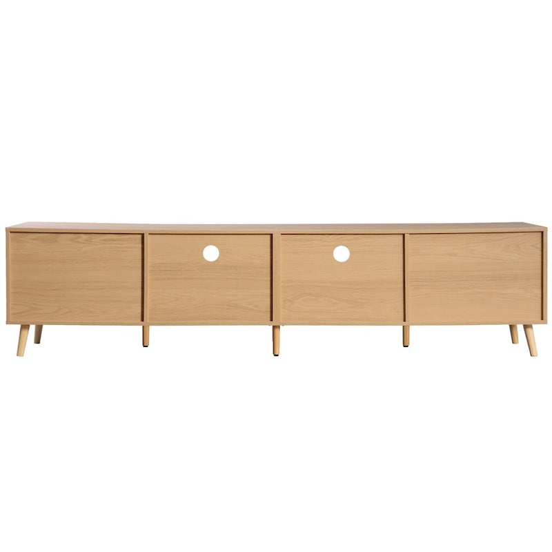 Rattan TV Stand for 85-Inch TV, Farmhouse Media Console with Solid Wood Legs