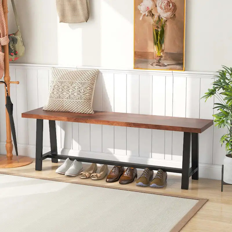 60-Inch Dining Bench for 3 People, Entryway Shoe Bench