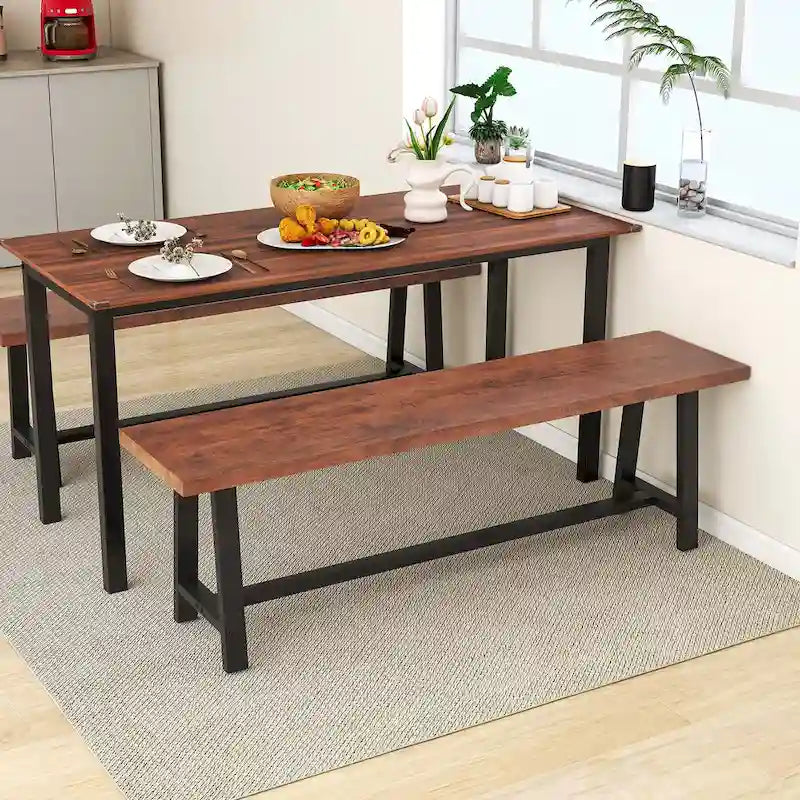 60-Inch Dining Bench for 3 People, Entryway Shoe Bench