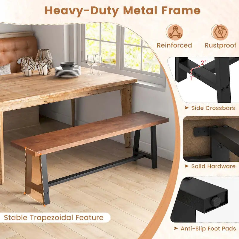 60-Inch Dining Bench for 3 People, Entryway Shoe Bench