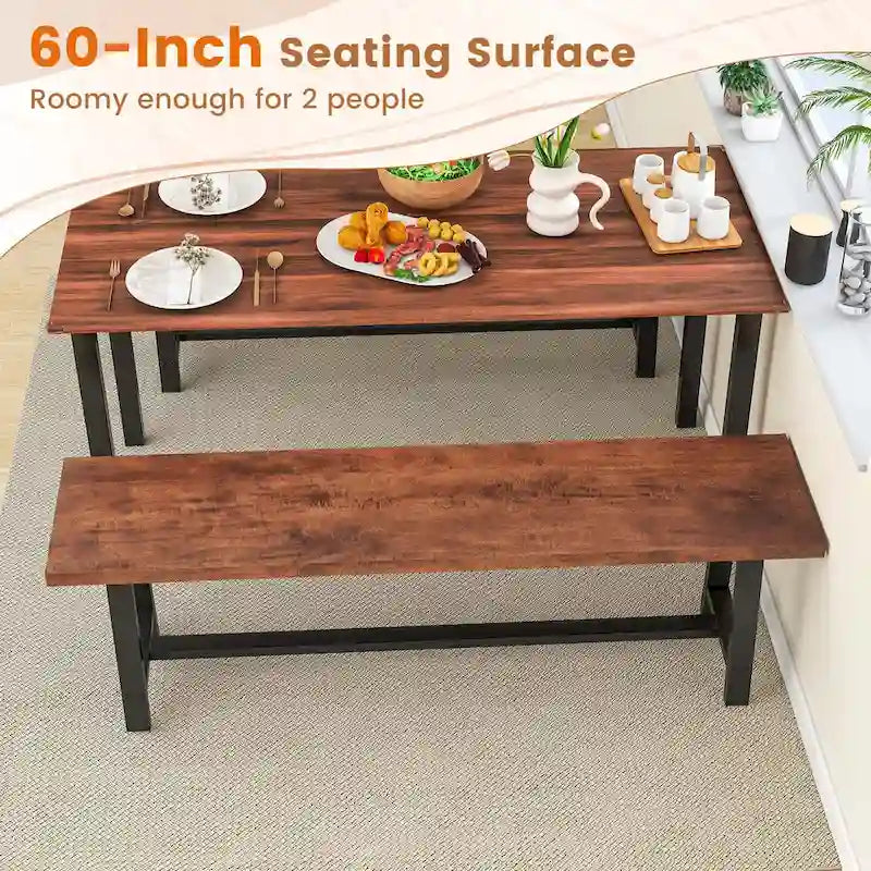 60-Inch Dining Bench for 3 People, Entryway Shoe Bench