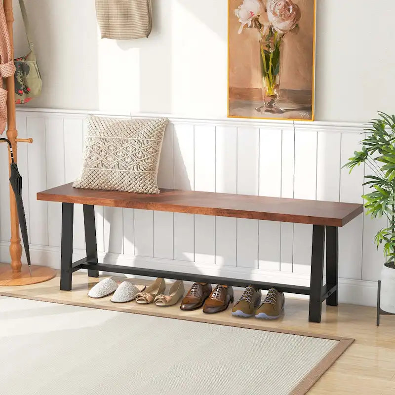 60-Inch Dining Bench for 3 People, Entryway Shoe Bench