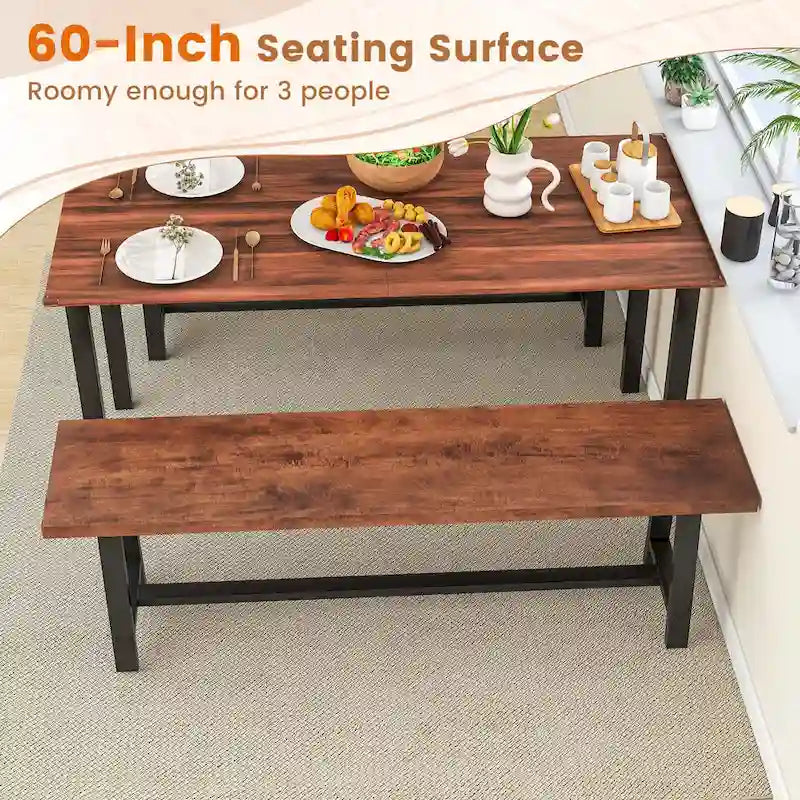 60-Inch Dining Bench for 3 People, Entryway Shoe Bench
