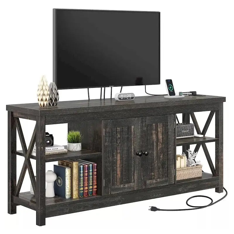 58-Inch TV Stand with Power Outlets - Dark Grey