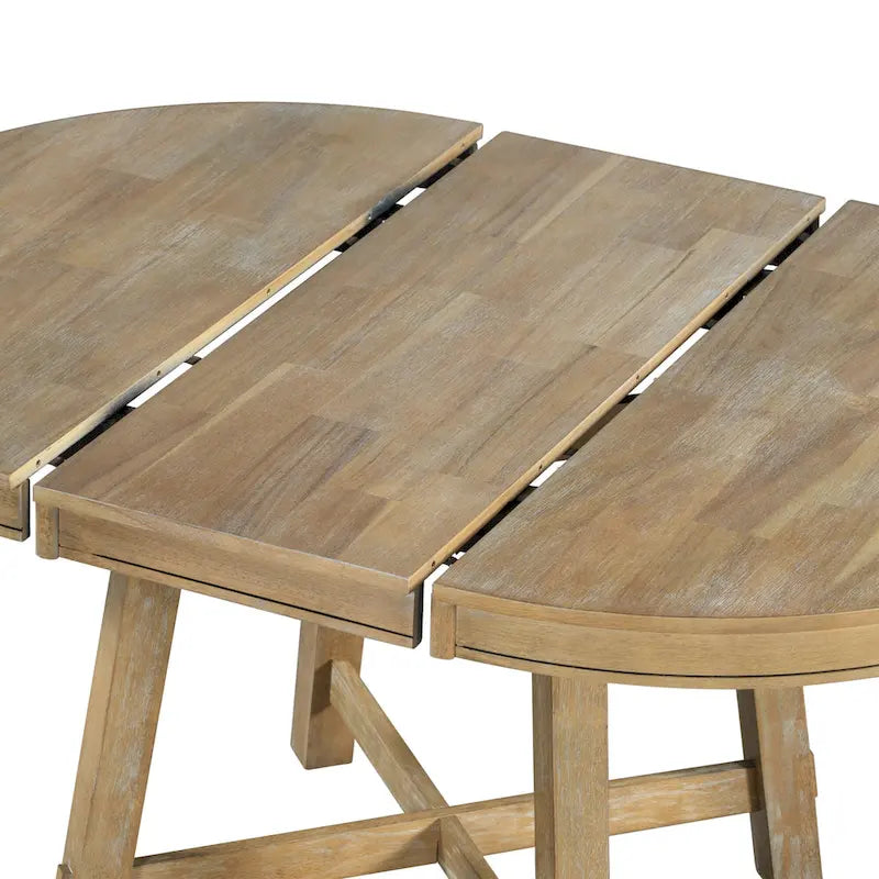 5 Piece Dining Table Set, Wooden Round Kitchen Dining Table Set with Extendable Dining Table and 4 Upholstered Dining Chairs