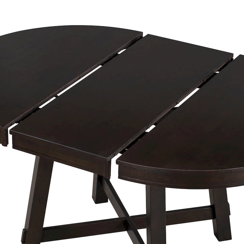 5 Piece Dining Table Set, Wooden Round Kitchen Dining Table Set with Extendable Dining Table and 4 Upholstered Dining Chairs