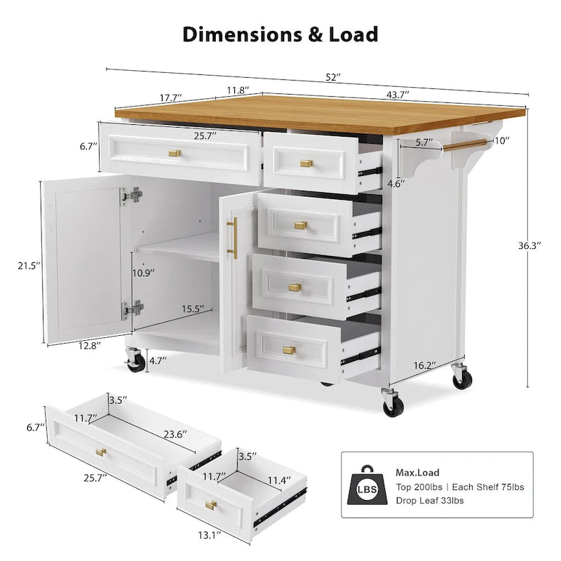 52 Kitchen Island With Drop Leaf(no include stool)