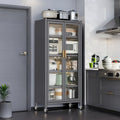 6-Tier Metal Kitchen Pantry Storage Cabinet with Transparent Door and Wheels