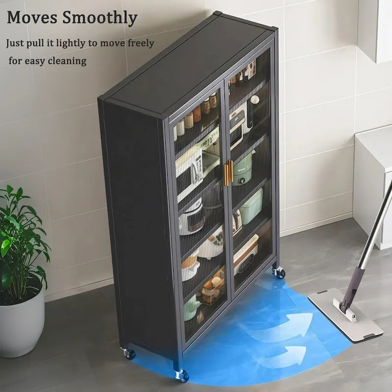 6-Tier Metal Kitchen Pantry Storage Cabinet with Transparent Door and Wheels