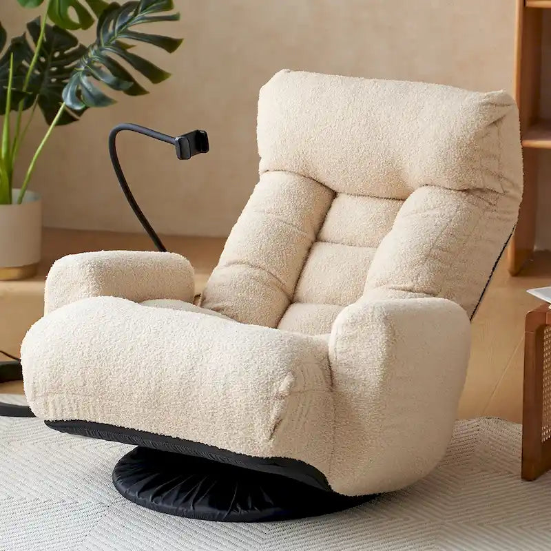 360 Swivel Manual Leisure Recliner with Phone Holder, Adjustable Headrest and Backrest