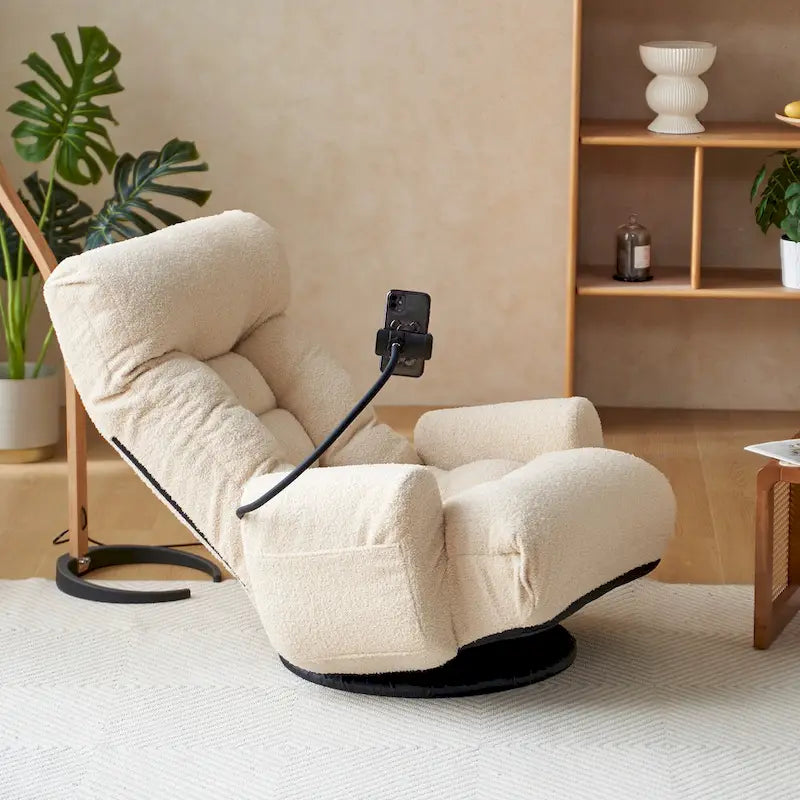 360 Swivel Manual Leisure Recliner with Phone Holder, Adjustable Headrest and Backrest