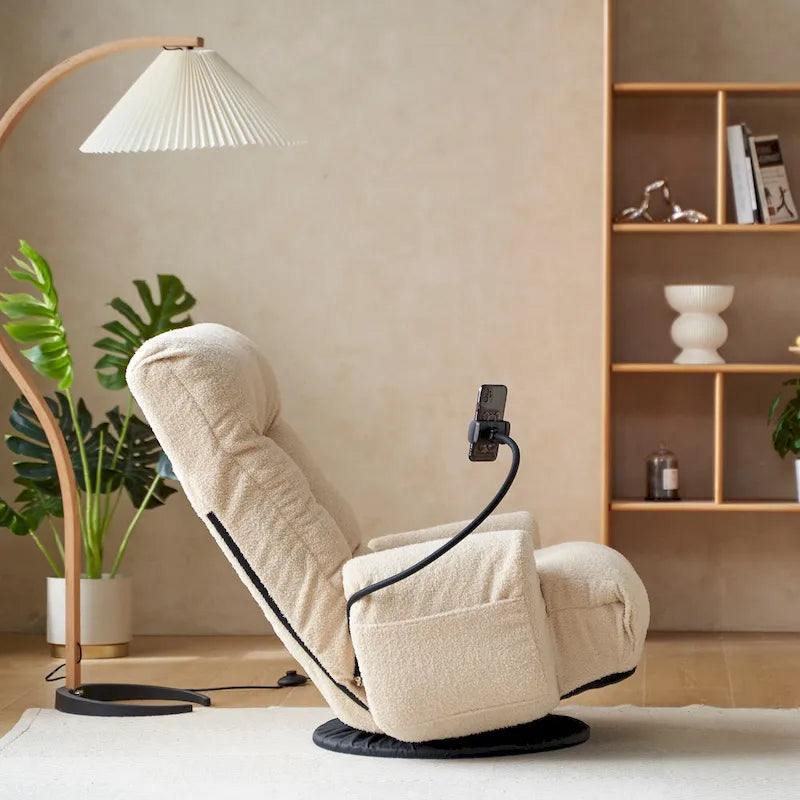 360 Swivel Manual Leisure Recliner with Phone Holder, Adjustable Headrest and Backrest
