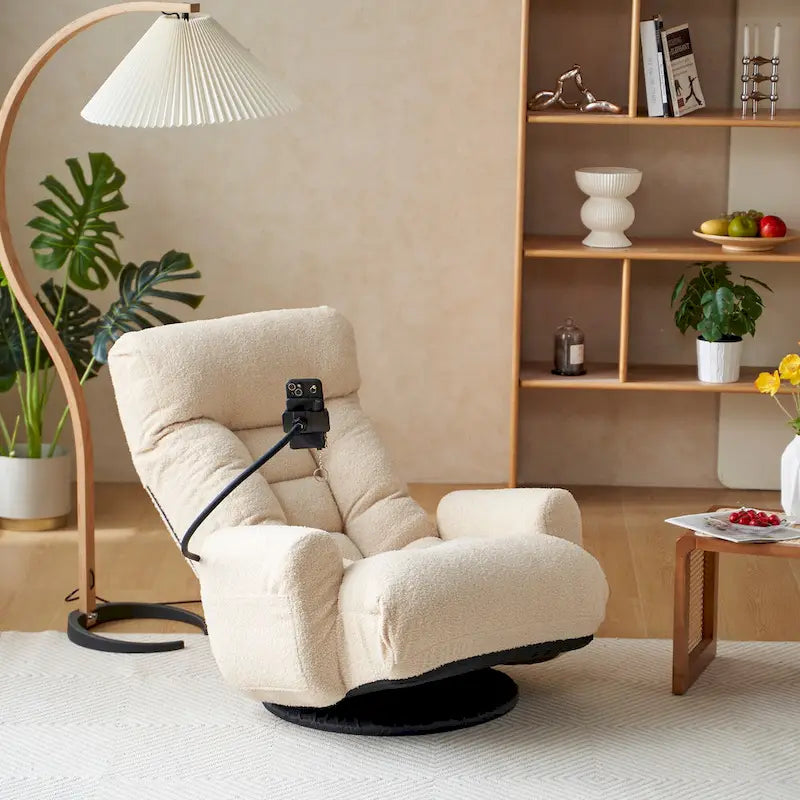 360 Swivel Manual Leisure Recliner with Phone Holder, Adjustable Headrest and Backrest