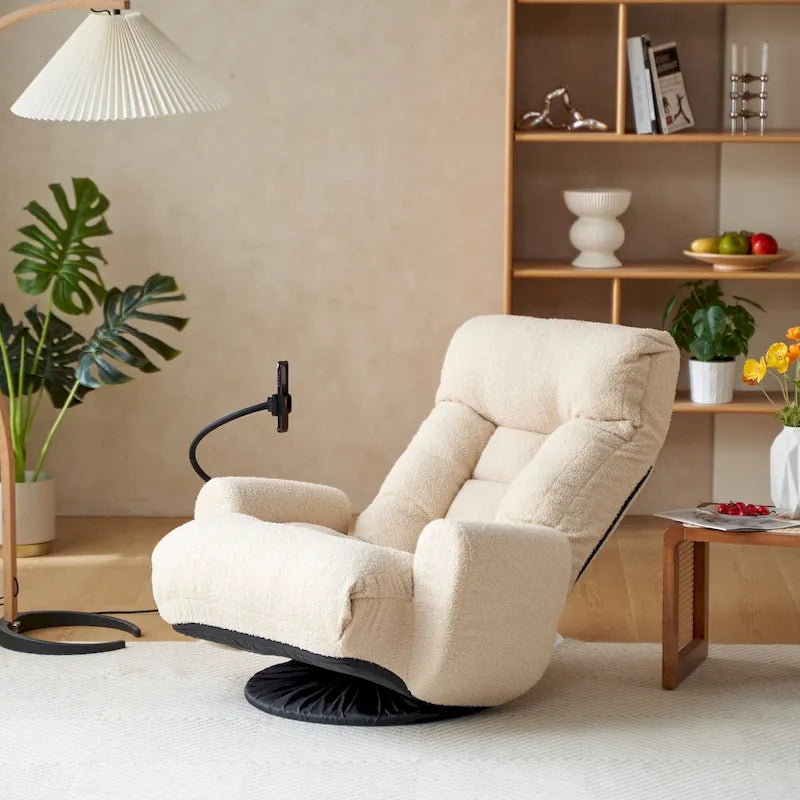 360 Swivel Manual Leisure Recliner with Phone Holder, Adjustable Headrest and Backrest
