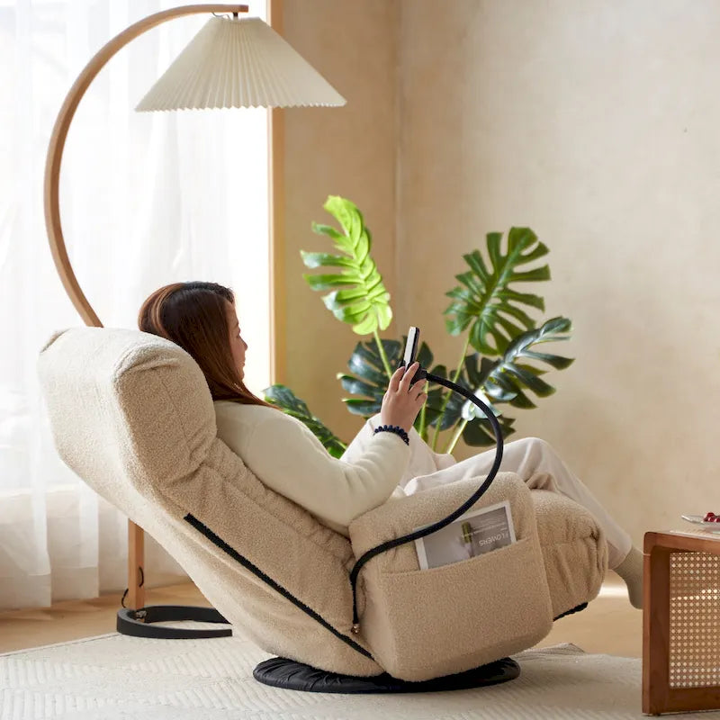 360 Swivel Manual Leisure Recliner with Phone Holder, Adjustable Headrest and Backrest