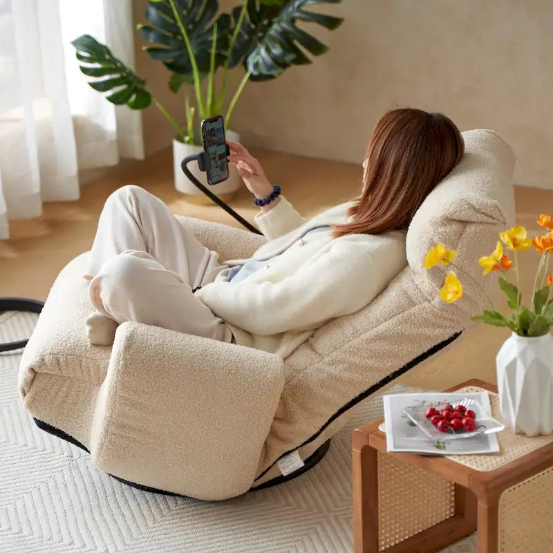 360 Swivel Manual Leisure Recliner with Phone Holder, Adjustable Headrest and Backrest
