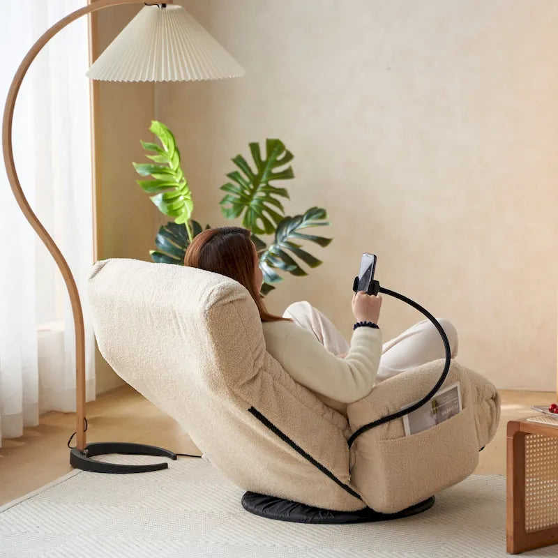 360 Swivel Manual Leisure Recliner with Phone Holder, Adjustable Headrest and Backrest