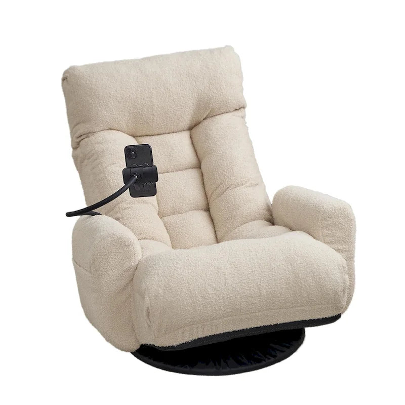 360 Swivel Manual Leisure Recliner with Phone Holder, Adjustable Headrest and Backrest