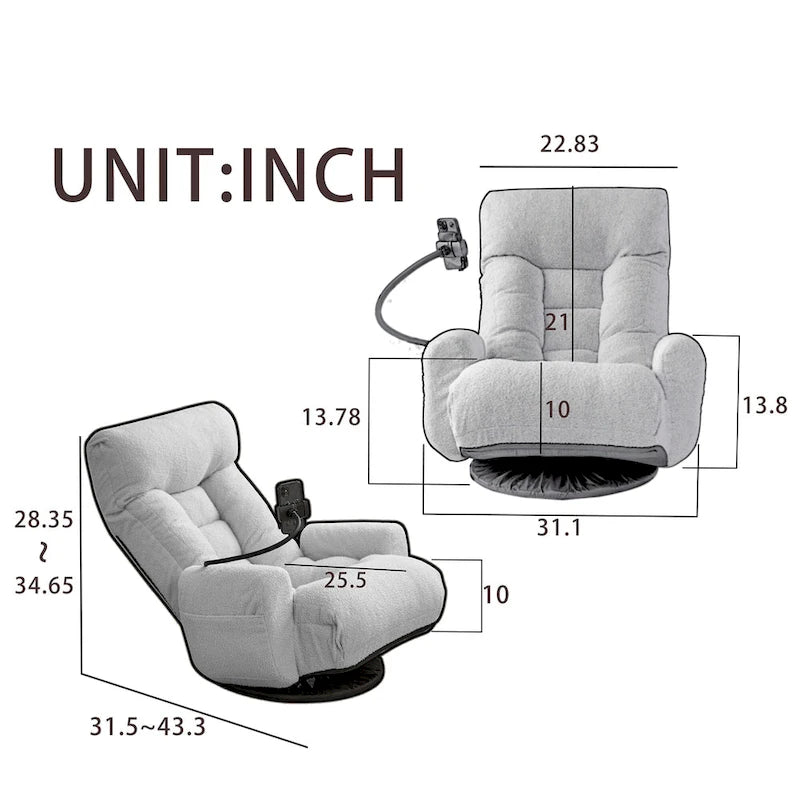 360 Swivel Manual Leisure Recliner with Phone Holder, Adjustable Headrest and Backrest