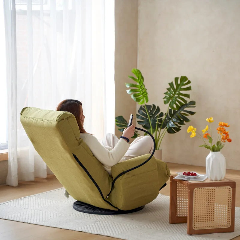 360 Swivel Manual Leisure Recliner with Phone Holder, Adjustable Headrest and Backrest