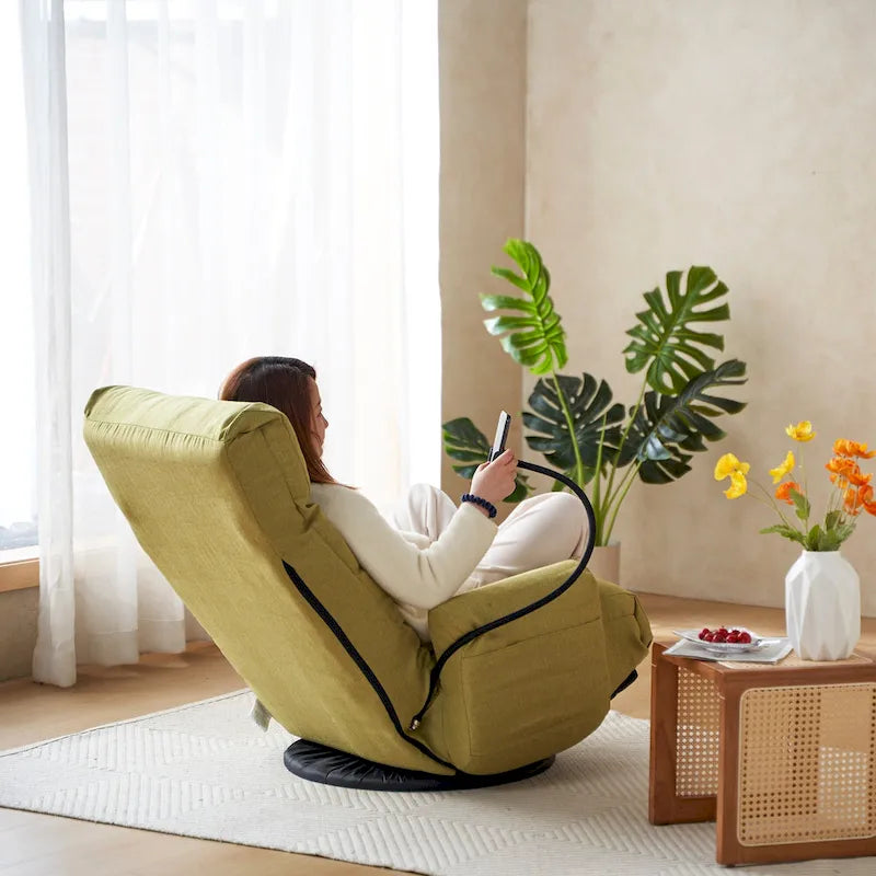 360 Swivel Manual Leisure Recliner with Phone Holder, Adjustable Headrest and Backrest