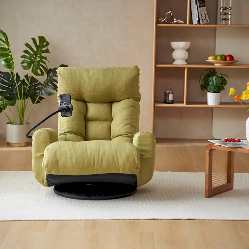 360 Swivel Manual Leisure Recliner with Phone Holder, Adjustable Headrest and Backrest