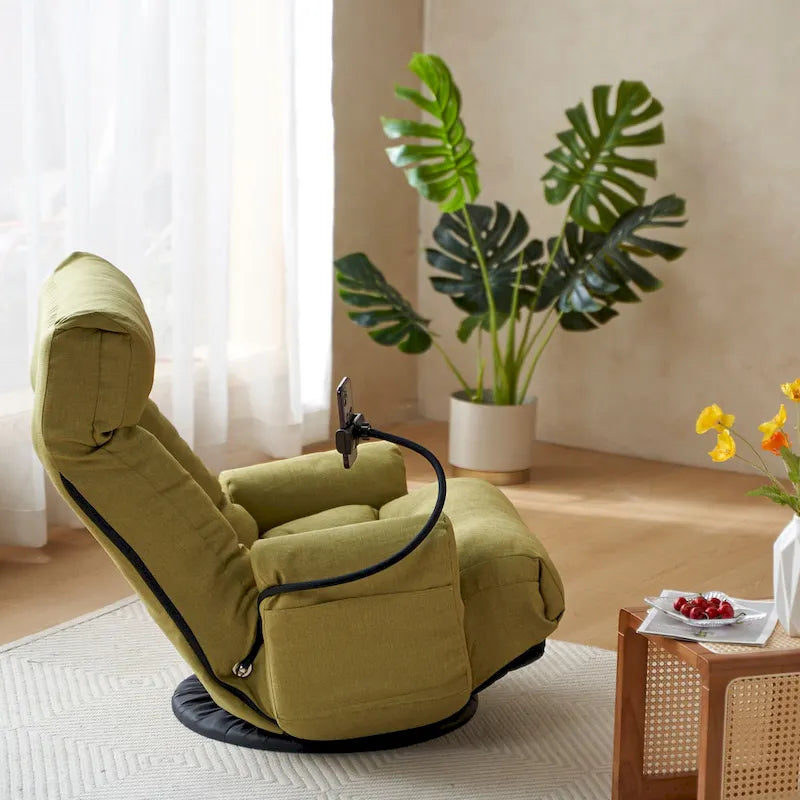 360 Swivel Manual Leisure Recliner with Phone Holder, Adjustable Headrest and Backrest
