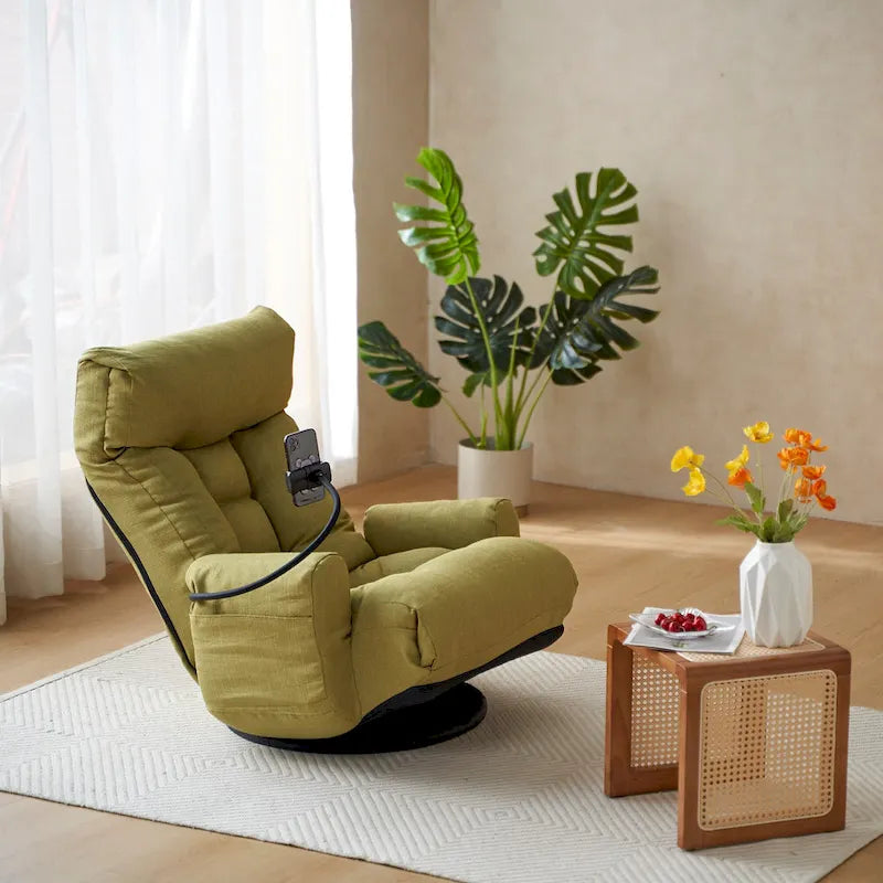 360 Swivel Manual Leisure Recliner with Phone Holder, Adjustable Headrest and Backrest