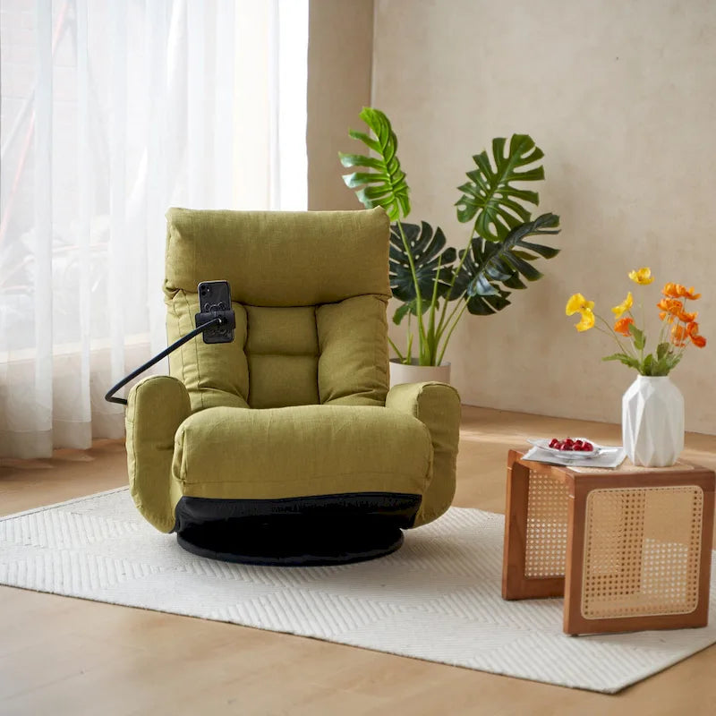 360 Swivel Manual Leisure Recliner with Phone Holder, Adjustable Headrest and Backrest