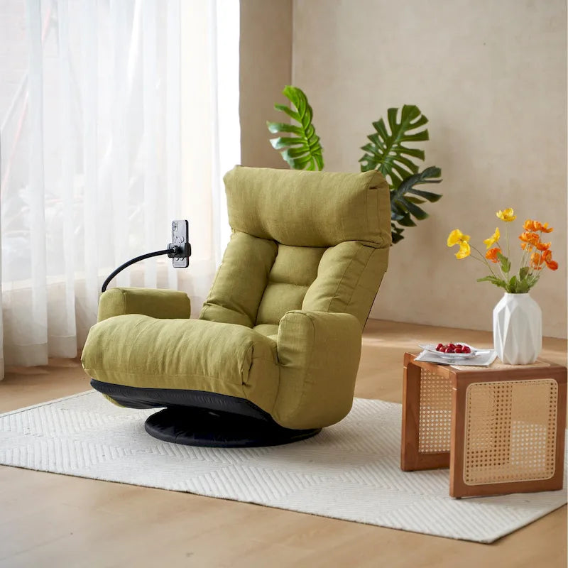 360 Swivel Manual Leisure Recliner with Phone Holder, Adjustable Headrest and Backrest