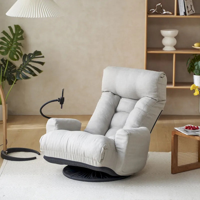 360 Swivel Manual Leisure Recliner with Phone Holder, Adjustable Headrest and Backrest