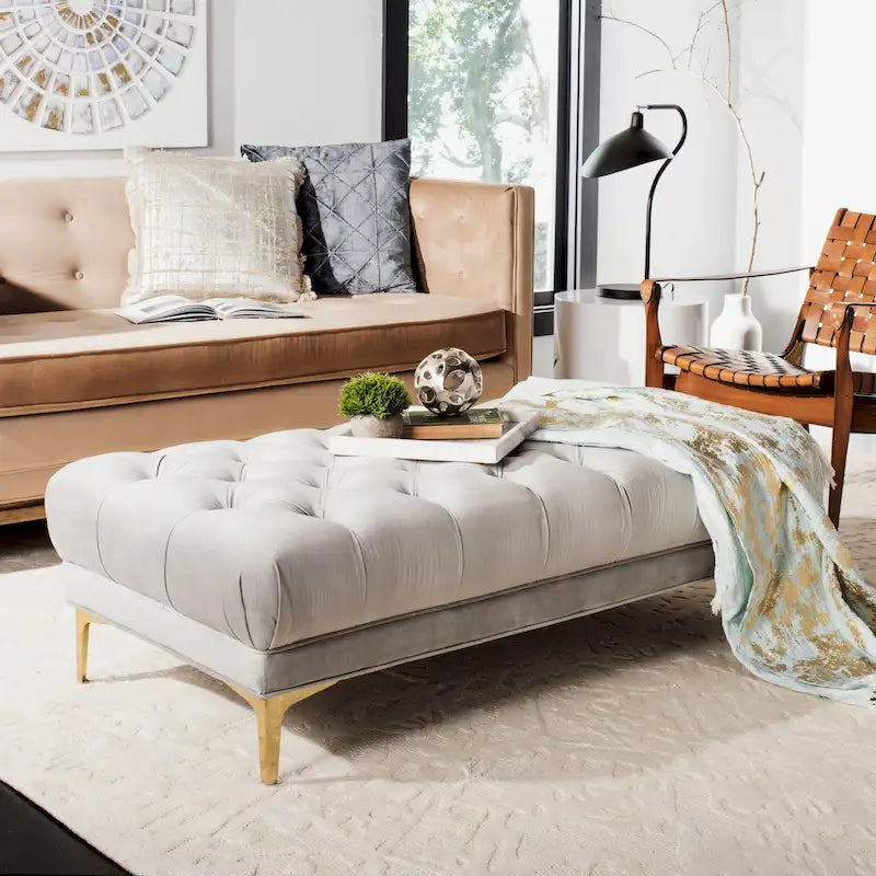 Navy & Brass Tufted Rectangular Bench - 54W x 27D x 16H