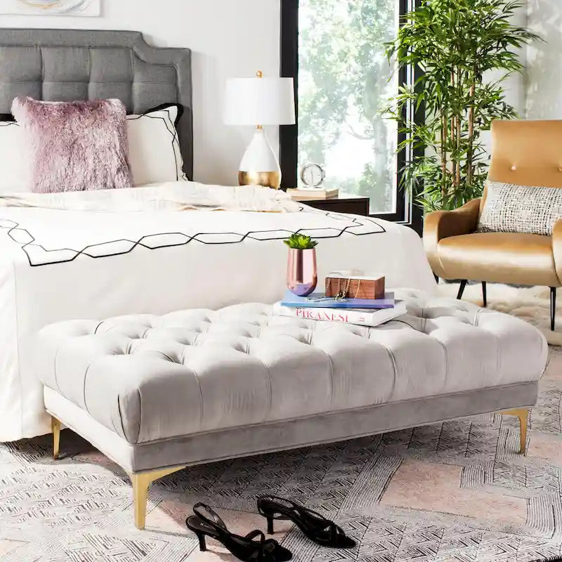 Navy & Brass Tufted Rectangular Bench - 54W x 27D x 16H