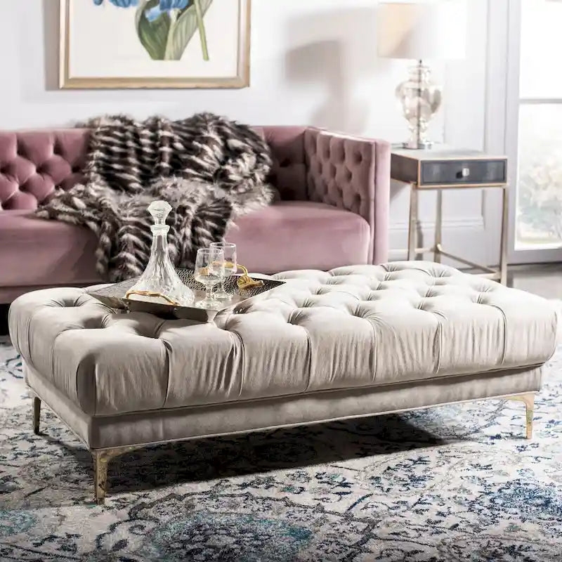 Navy & Brass Tufted Rectangular Bench - 54W x 27D x 16H
