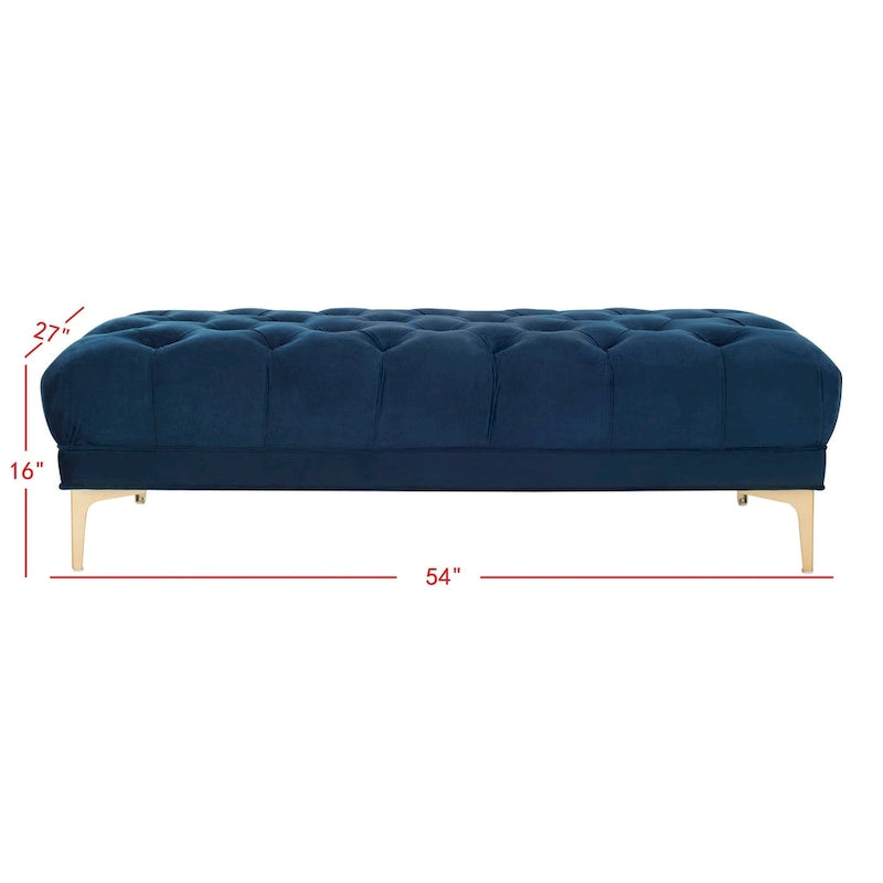 Navy & Brass Tufted Rectangular Bench - 54W x 27D x 16H