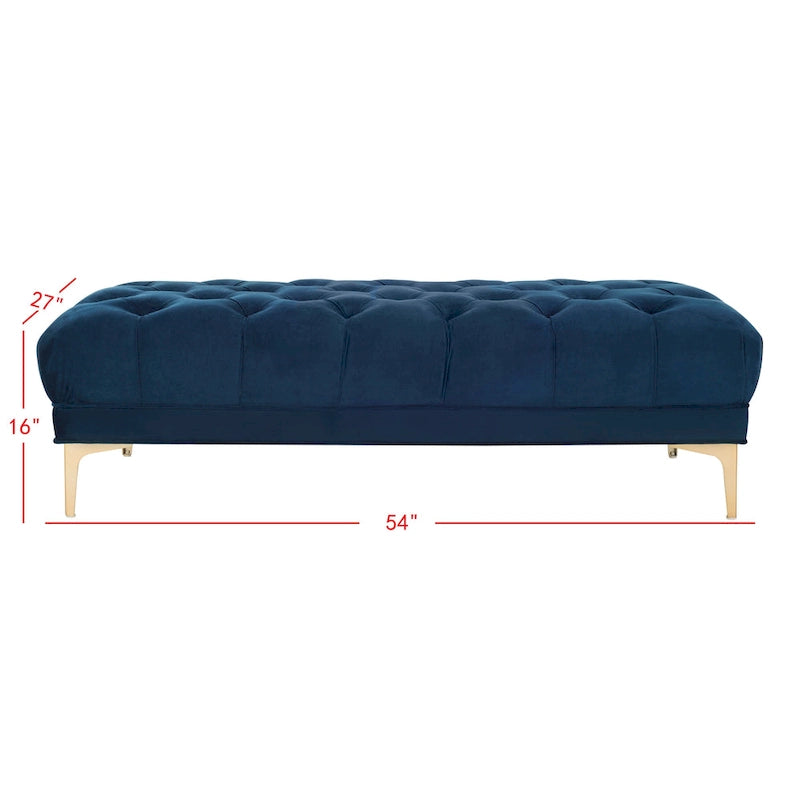 Navy & Brass Tufted Rectangular Bench - 54W x 27D x 16H