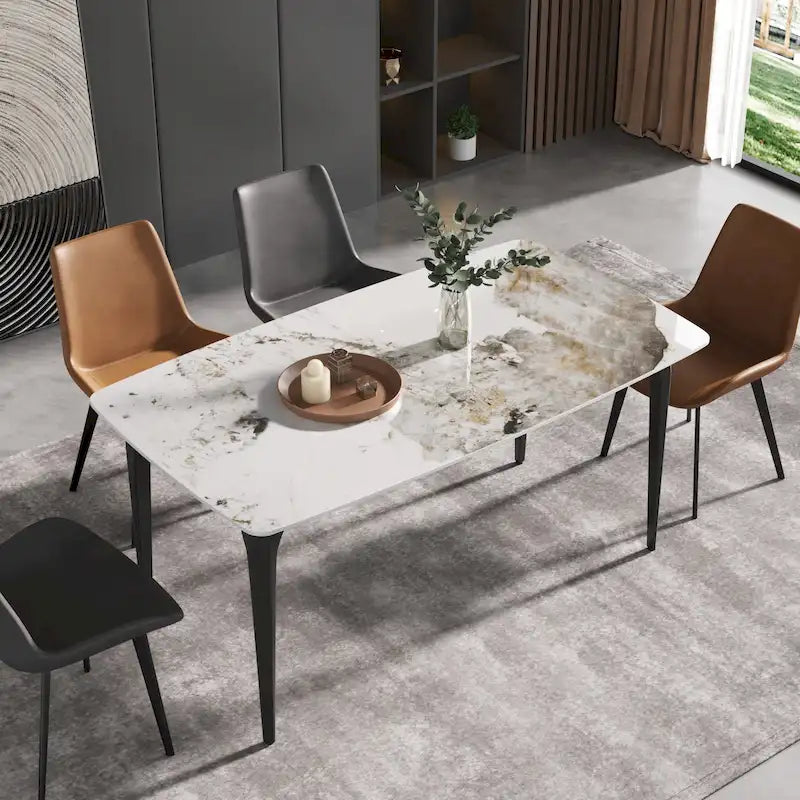 Modern Slate Dining Table with Sintered Stone Top and Metal Legs