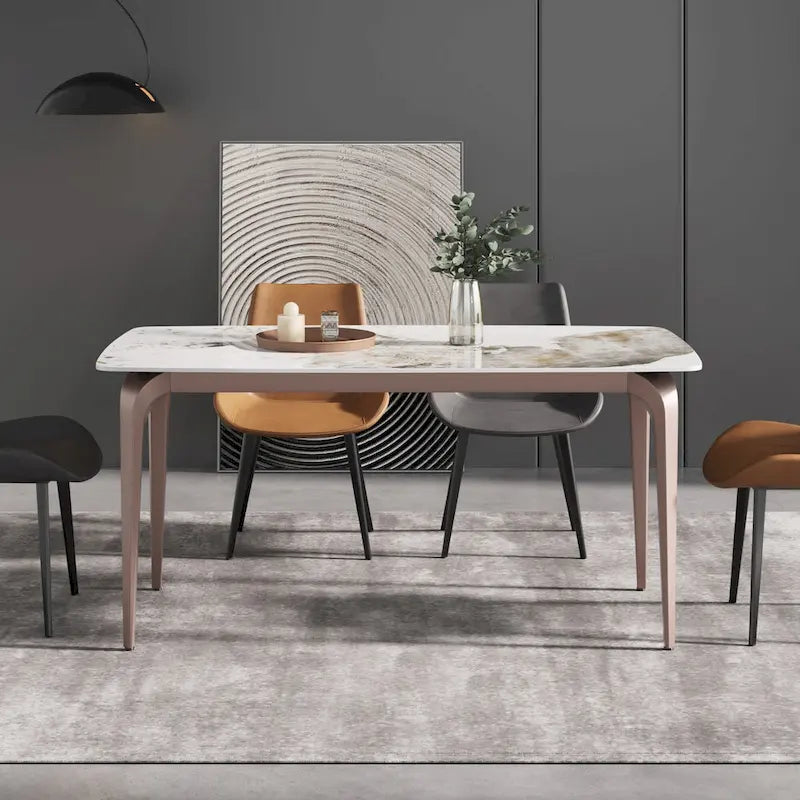 Modern Slate Dining Table with Sintered Stone Top and Metal Legs