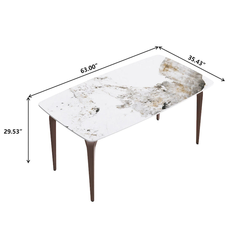 Modern Slate Dining Table with Sintered Stone Top and Metal Legs