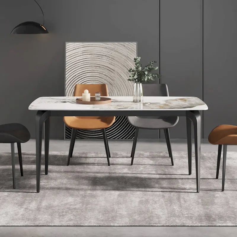 Modern Slate Dining Table with Sintered Stone Top and Metal Legs