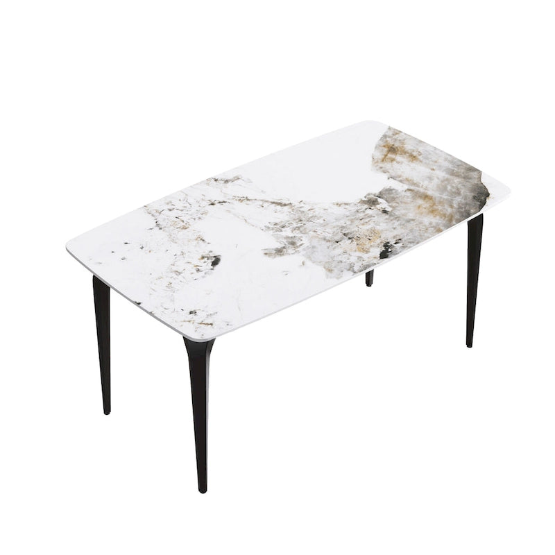 Modern Slate Dining Table with Sintered Stone Top and Metal Legs